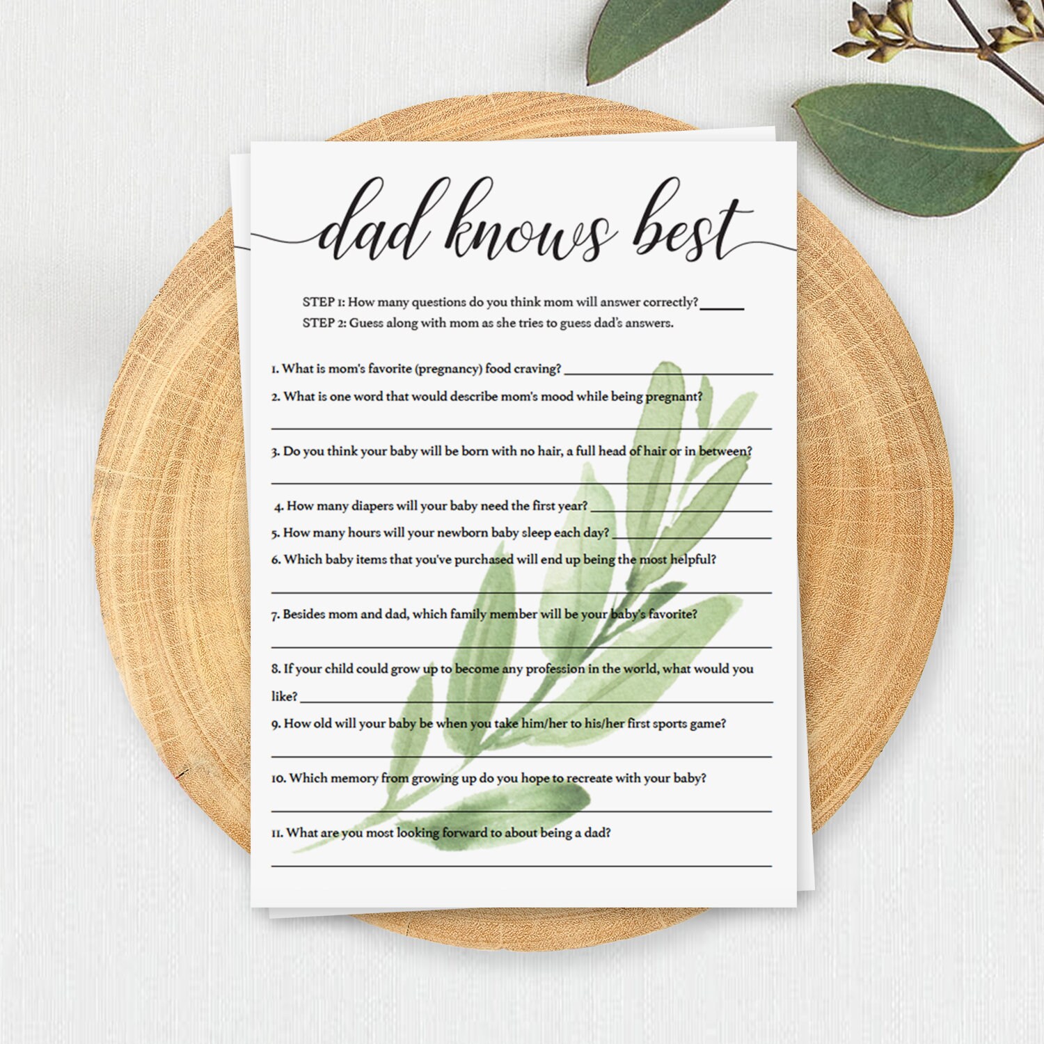 Dad Knows Best Baby Shower Game Greenery Baby Shower Who Knows Etsy