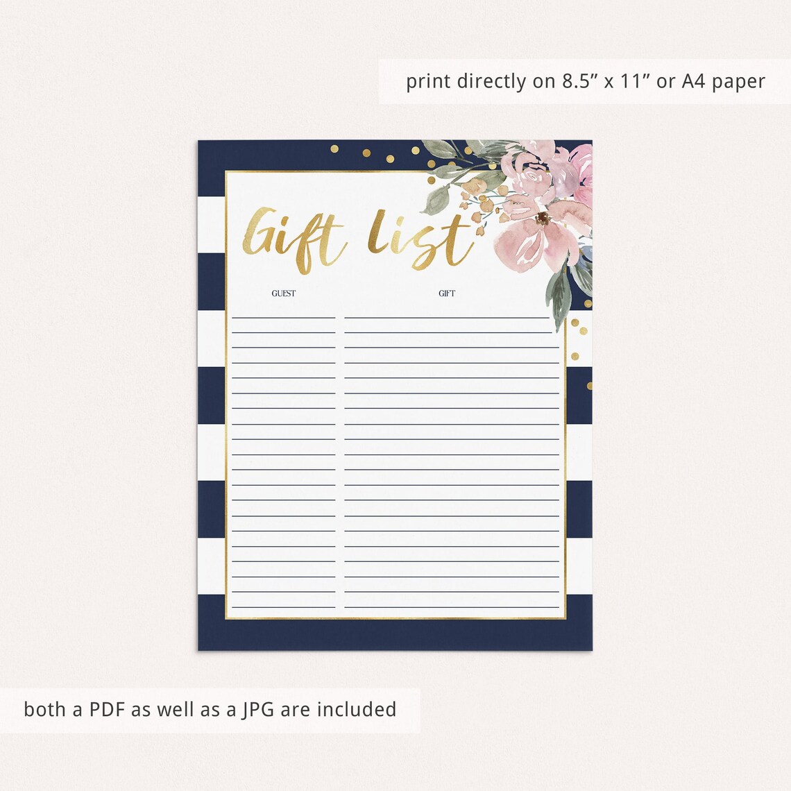 Gift List Bridal Shower Printable Gift Tracker Floral Etsy Canada