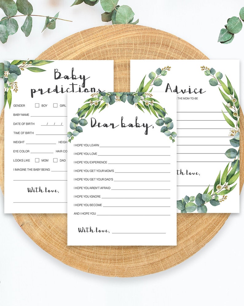 Green Leaves Baby Shower Games Downloads Eucalyptus Baby Shower Activity Greenery Baby Party Kit Watercolor Greens Baby Shower Decor DIY CE2