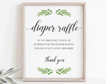 Baby Shower Diaper Raffle Sign Greenery Baby Shower Signs Printable Nature Baby Shower Decorations Baby Shower Games Signs Table Signs GL1