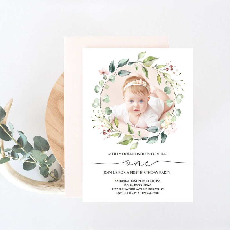 First Birthday Invitation Girl Photo Invitation Template Etsy