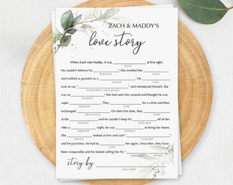 Greenery Bridal Shower Mad Libs Template Download Botanical Wedding Madlibs Bridal Shower Madlibs Game Printable Green and Gold Party GG2