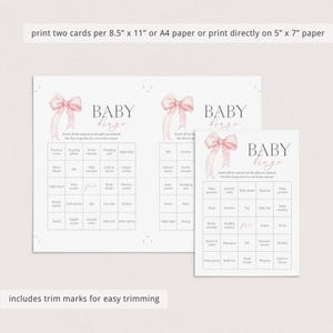 60 Baby Bingo Cards Coquette Baby Shower Bingo Printable Prefilled Baby Bingo Cards Pink Bow Baby Shower Bingo Game for Large Group Girl PB1 image 6