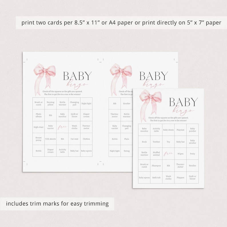 60 Baby Bingo Cards Coquette Baby Shower Bingo Printable Prefilled Baby Bingo Cards Pink Bow Baby Shower Bingo Game for Large Group Girl PB1 image 6