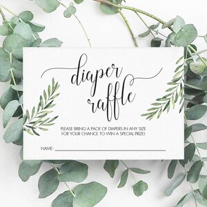 Botanical Diaper Raffle Tickets Printable Greenery Baby Shower Diaper Raffle Cards Instant Download Baby Sprinkle Diaper Game Green Leaf OF2