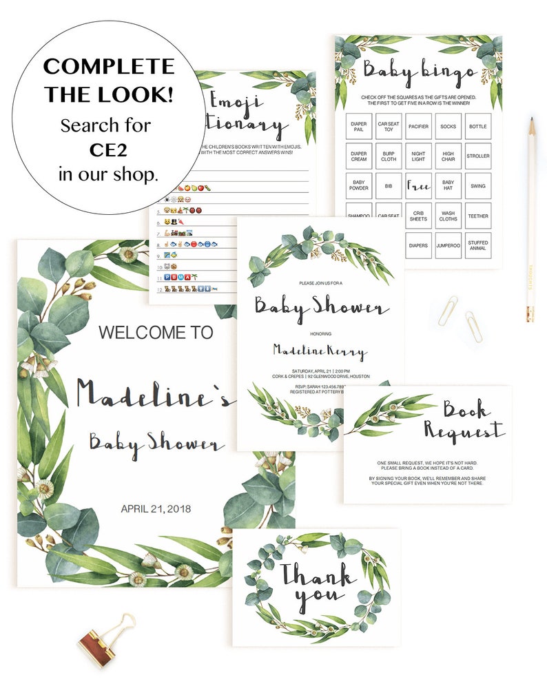 Green Leaves Baby Shower Games Downloads Eucalyptus Baby Shower Activity Greenery Baby Party Kit Watercolor Greens Baby Shower Decor DIY CE2
