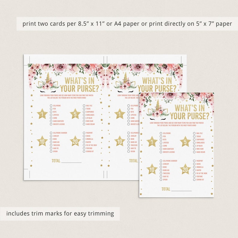Floral Unicorn Baby Shower Games Pack Printable White Pink and - Etsy