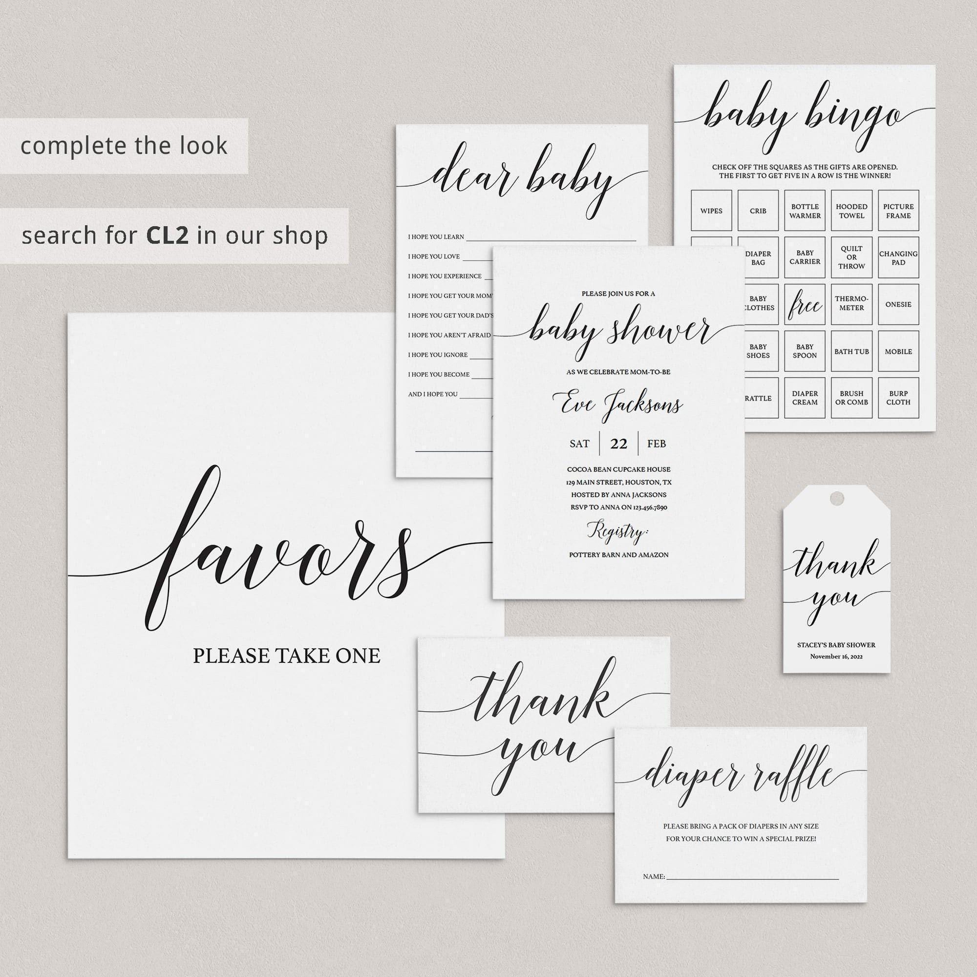 Baby Shower Display Shower Insert Instant Download Calligraphy Bridal ...