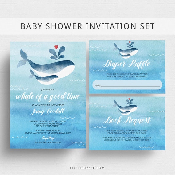 Whale Baby Shower Invitation Set Template Download Baby Whale | Etsy