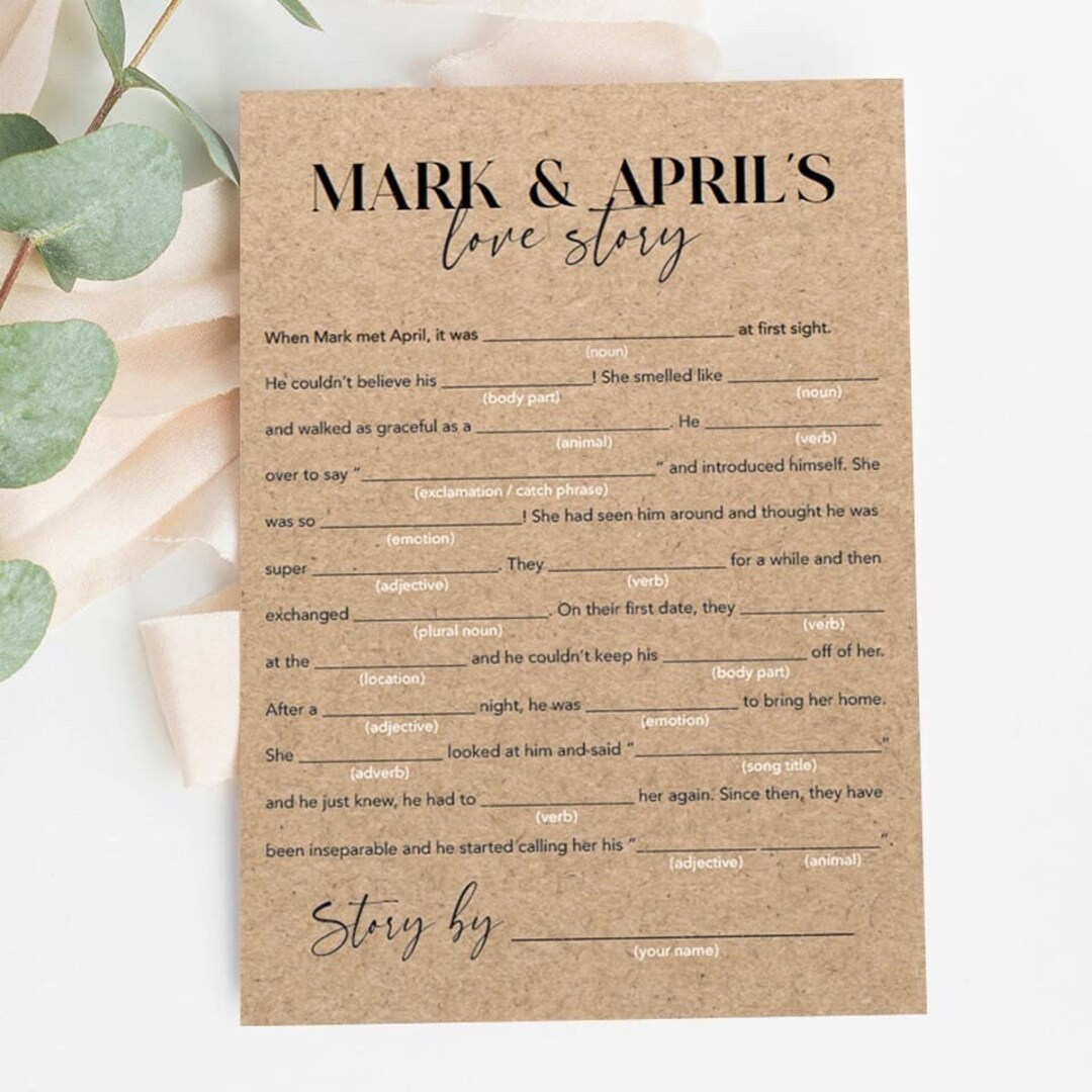 Love Story Mad Libs Wedding Shower Games Printable Rustic Wedding ...