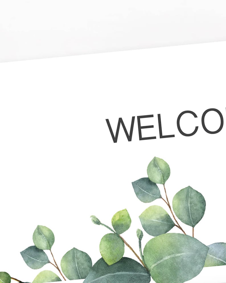 Greenery Baby Shower Signs Pack Green Leaves Welcome Sign Printable Editable Sign Botanical Baby Shower Decorations Green Mimosa Sign CE2