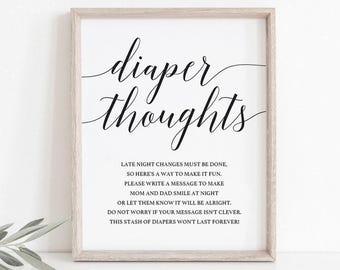 Calligraphy Baby Shower Late Night Diapers Printable Diaper Thoughts Sign Fun Baby Shower Games Instant Download Late Night Diapers Sign CL2