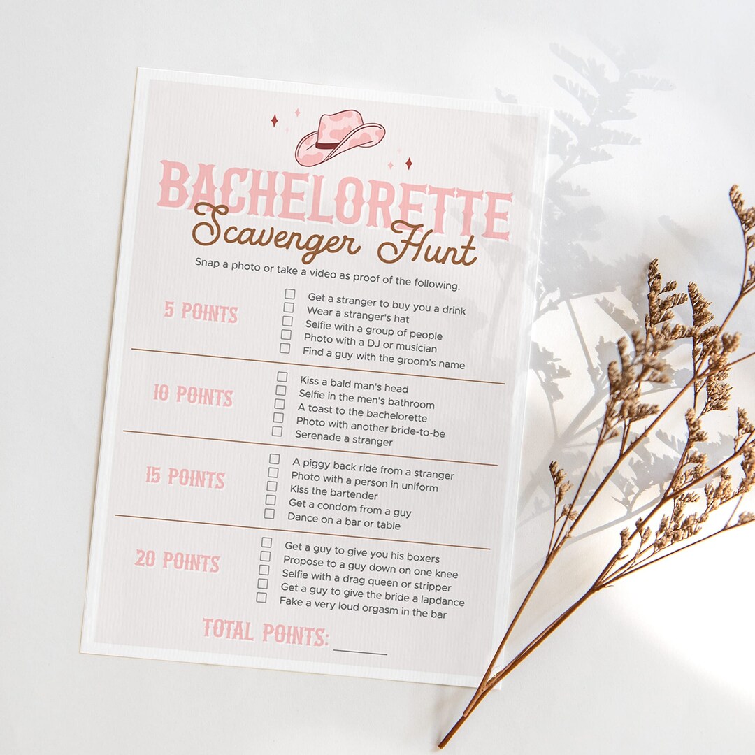 Cowgirl Bachelorette Scavenger Hunt Game Printable Western Themed Hens ...