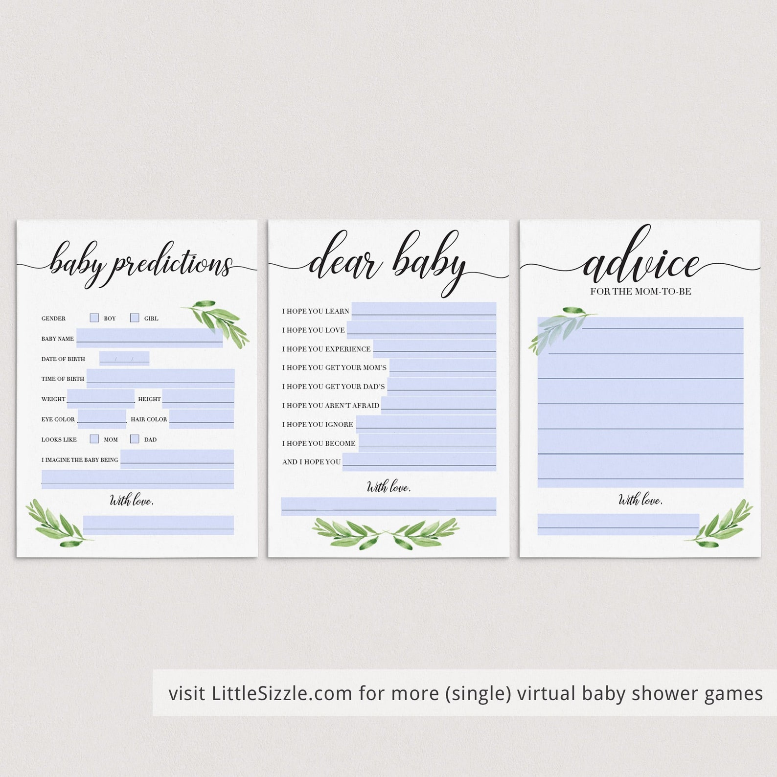 Greenery Baby Shower Games for Zoom Baby Party Printables Etsy