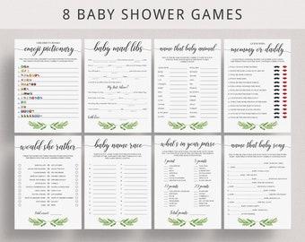 Baby Shower Games Pack Greenery Baby Shower Games Printable Baby Mad Libs Game Would She Rather Name That Baby Animal Game Leafy Party GL1