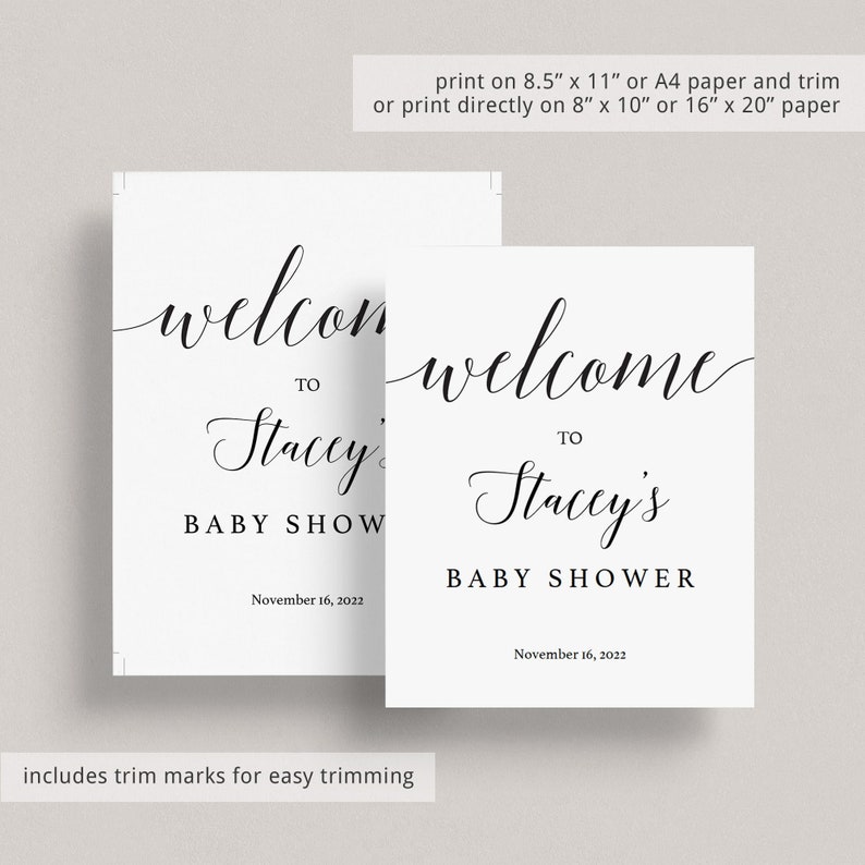 Calligraphy Welcome Sign Baby Shower Signs Printable Black and White Welcome to Sign Editable Baby Shower Welcome Sign Template Download CL2 image 6