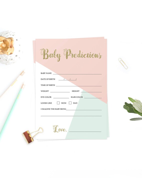 Printable Baby Prediction Cards Pink Mint Gold Baby Shower | Etsy