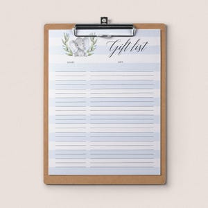 Gift List for Baby Shower Gift List Printable, Baby Elephant Theme Baby Shower Gift Tracker, Gift List Sheets, Birthday Instant Download LBE image 3