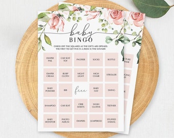 Pink Baby Shower Bingo Prefilled Blush Baby Shower Baby Bingo Girl Baby Bingo Cards Printable Floral Baby Bingo Baby Shower Games Girl BB1