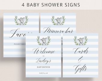 Blue Elephant Baby Showers Signs Printable Baby Boy Shower Decorations Instant Download Little Elephant Welcome Sign Mimosa Bar Sign PDF LBE