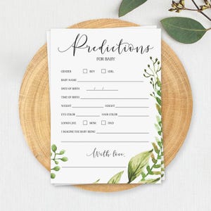Botanical Baby Shower Predictions for Baby Game Printable Baby Predictions Instant Download Greenery Gender Reveal Predict Baby's Future CG2