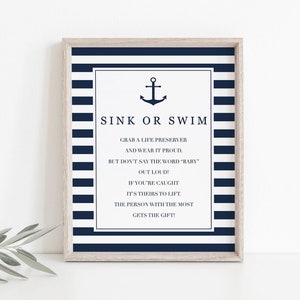 Sink or Swim Sign for Baby Shower Nautical Themed Baby Shower Boy Dont Say Baby Game Sign Digital Download Baby Sprinkle Games Anchor NS1