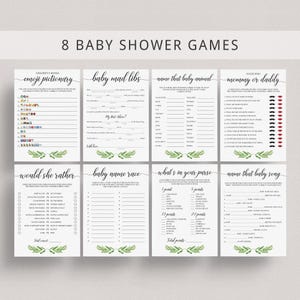 Pack de jeux de baby shower de verdure Jeux de baby shower imprimables Jeu Baby Mad Libs : Nommerait-elle plutôt ce bébé animal Jeu Leafy Party GL1