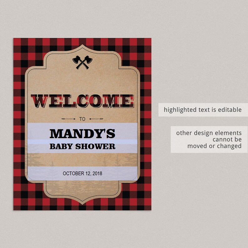 Forest Babyshower Signs Package Printable Baby Shower Welcome Sign Lumberjack Themed Favors Sign Cards and Gifts Table Decorations Plaid LL2 image 8