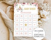 Floral Unicorn Babyshower Baby Bingo Template Prefilled Baby Bingo Cards Printable Pink and Gold Unicorn Baby Sprinkle Bingo Game Blank MU1