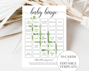 Green Leaf Baby Shower Bingo Prefilled Baby Bingo Card Baby Shower Bingo Printable Baby Shower Games Nature Themed Baby Shower Greenery GL1
