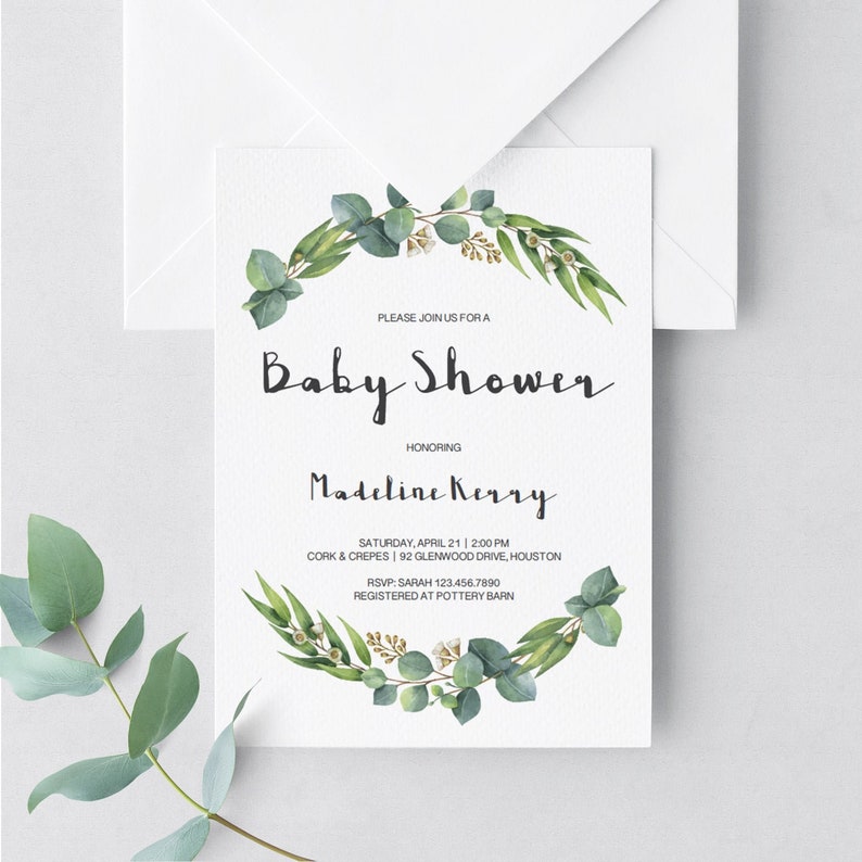 Eucalyptus Baby Shower Invitation Set Greenery Baby Shower Etsy