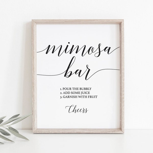 Calligraphy Mimosa Bar Sign Printable Wedding Mimosa Bar Signage Black and White Mimosa Bar Baby Shower Signs Printable Bubbly Bar Signs CL2