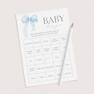Coquette Baby Shower Bingo Game: Blue Bow, 60 Printable Cards (Digital Download) BL1 image 7