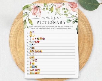 Blush Bridal Shower Emoji Pictionary Game Printable Floral Bridal Emojis Game Cards Watercolor Flowers Bridal Emoji Pictionary Download BB1