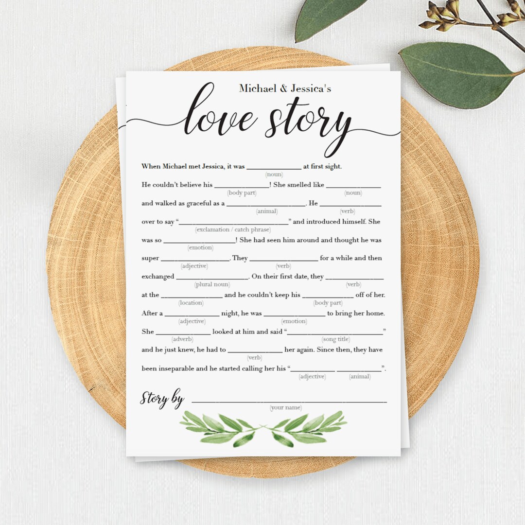 Funny Bridal Shower Games Printable Greenery Bridal Shower Mad Libs ...