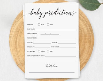 Prediction for Baby Shower Game Digital Download Minimal Baby Predictions Card Gender Reveal Games Printable Black and White Babyshower CL2