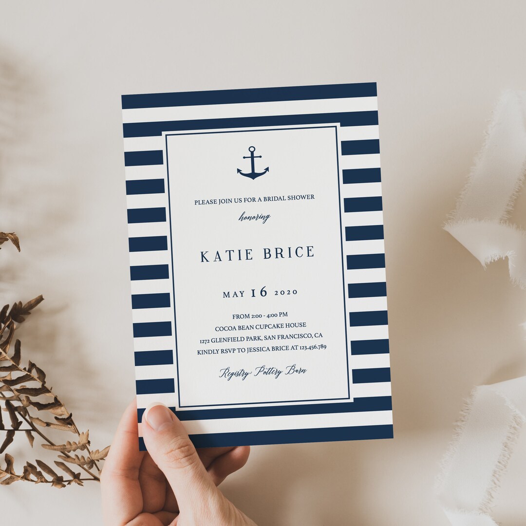 Nautical Bridal Shower Invitation Cards Printable Beach Bridal Shower Invitation Template ...