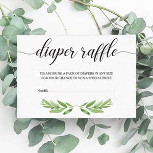 Gender Neutral Diaper Raffle Ticket Green Foliage Baby Shower Invitation Insert Diaper Game for Baby Shower Diaper Game Printable Baby GL1