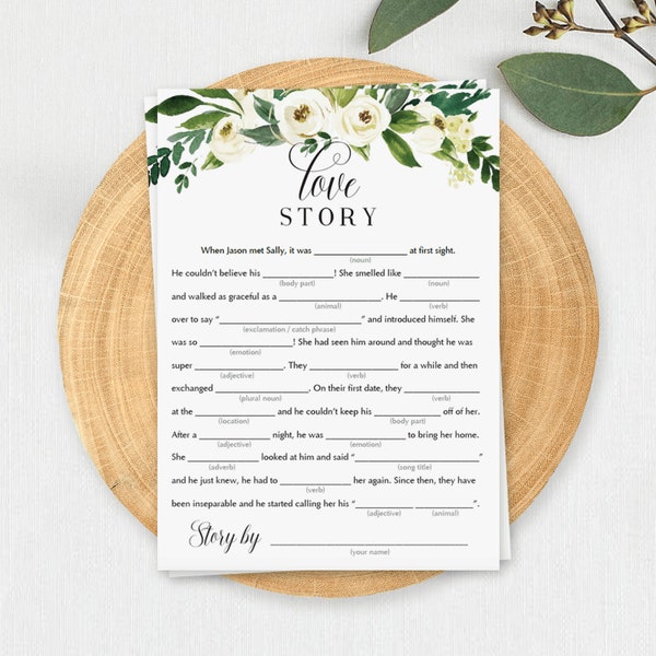 Love Story Mad Libs Bridal Shower Games Printable Greenery Wedding Madlibs Bridal Shower Mad Libs Game Funny Bridal Shower Game Template WR1