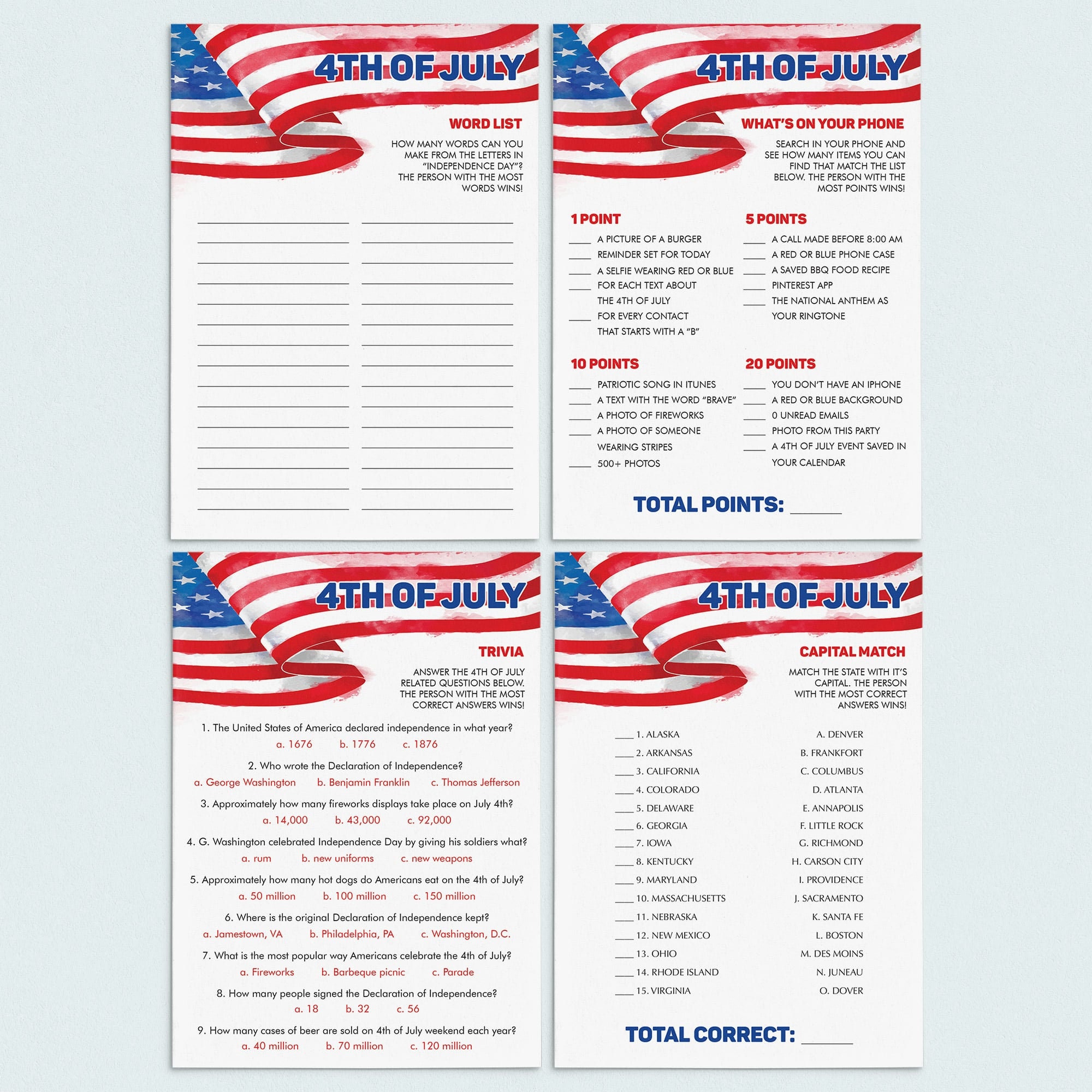 Virtual Fourth of July Games Bundle Patriotic Games Pack | Etsy