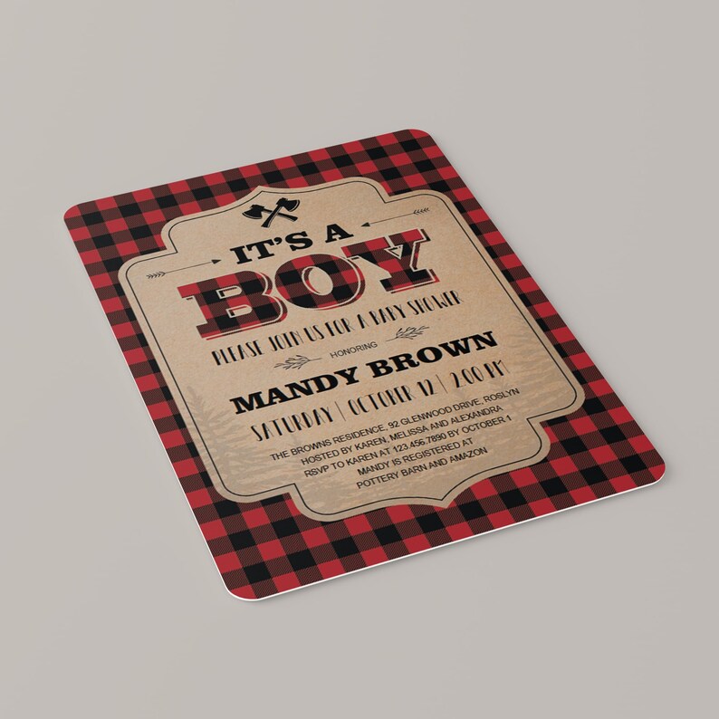 Buffalo Plaid Baby Shower Invitation Set Instant Download Fall Baby Shower Invitation Lumberjack Themed Invite Template Boy Babyshower LL2 image 8