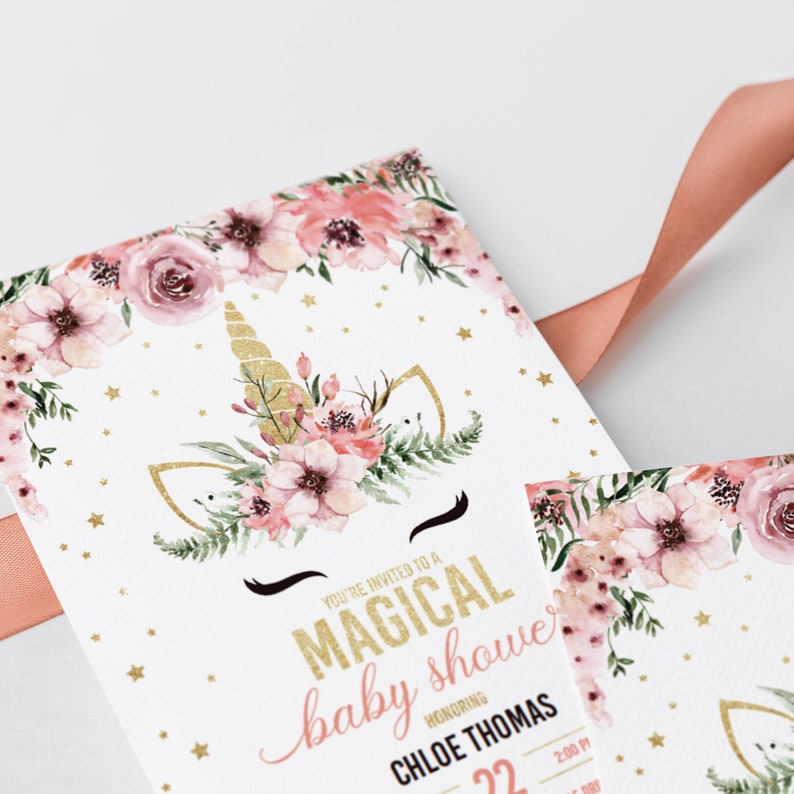 Unicorn Baby Shower Invitation Template Instant Download Pink Etsy