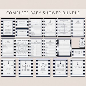 Nautical Baby Shower Bundle Complete Baby Shower Pack Anchor Baby Shower Games Printable Invitations for Baby Shower Welcome Sign Summer NS1