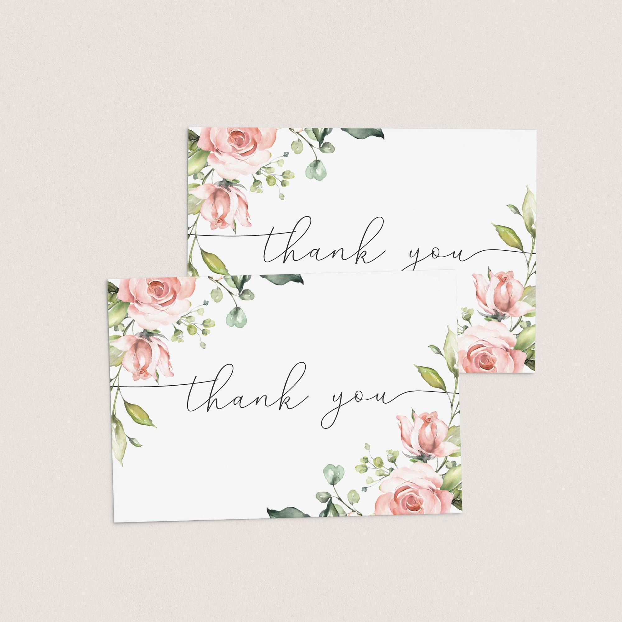 Floral Thank You Cards Printable Blush Bridal Shower Thank You Card ...