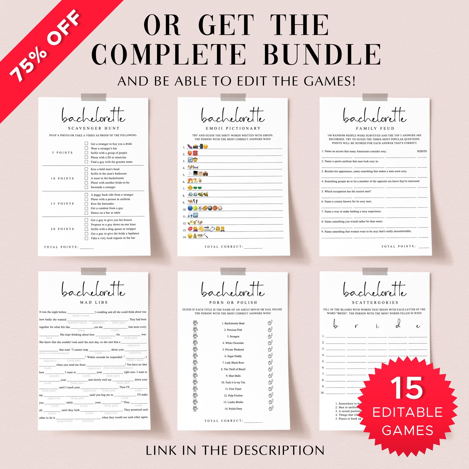 Dirty Bachelorette Scattergories Game Printable Minimalist - Etsy