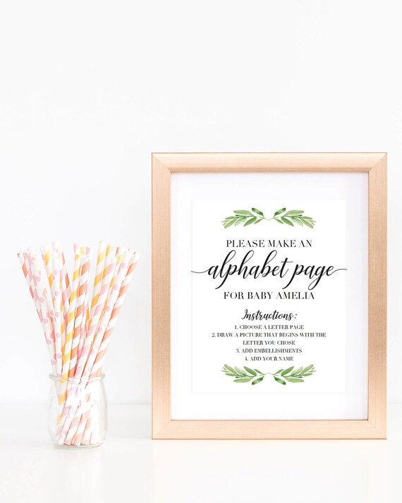 Baby Shower Abc Book Sign Greenery Alphabet Image 0