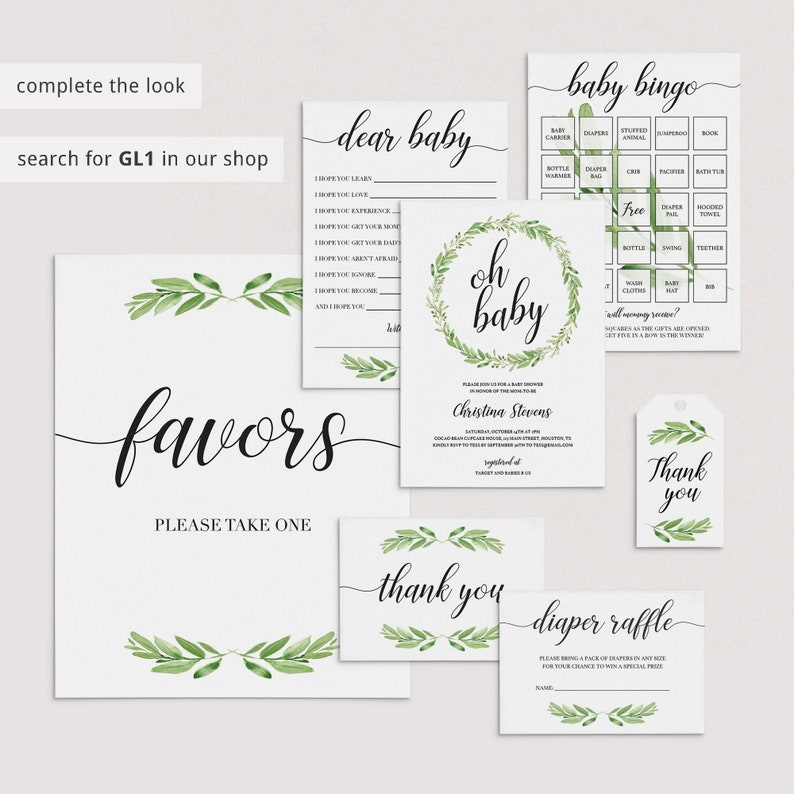 Greenery Baby Shower Games for Zoom Baby Party Printables Virtual Baby Shower Dear Baby Game Virtual Baby Wishes Virtual Advice Cards GL1