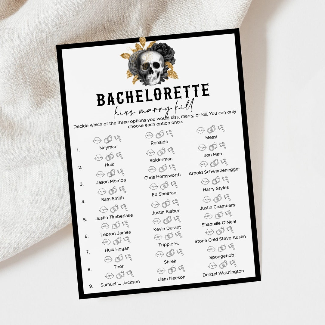 Kiss Marry Kill Game for Bride or Die Themed Bachelorette Party ...