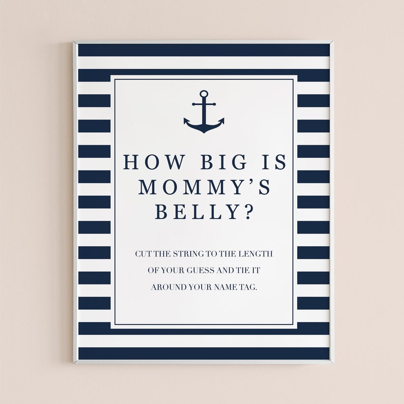 Nautical Baby Sprinkle Games Printable How Big Is Mommys Belly Game Sign and Game Cards Instant Download Navy Anchor Baby Shower Theme NS1