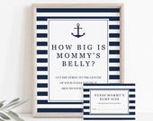 Nautical Baby Sprinkle Games Printable How Big Is Mommys Belly Game Sign and Game Cards Instant Download Navy Anchor Baby Shower Theme NS1